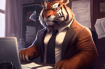 Tiger Office Worker Busy At Work Generative AI