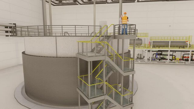 Nuclear Reactor Interior View at the power plant, 3D concept design and artist 3D rendering. 	

