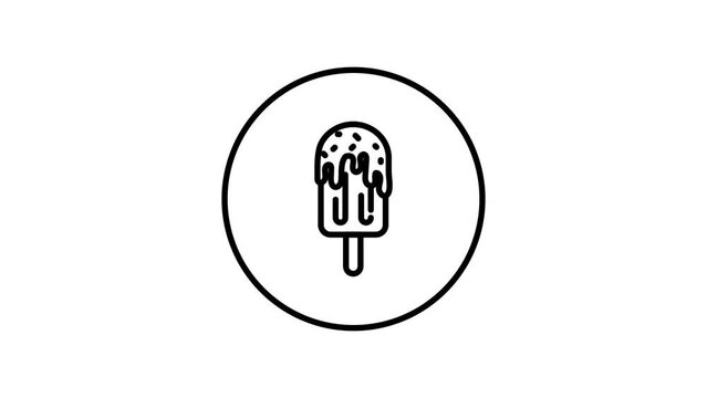 Popsicle ice cream  black and white line icon vector illustration in a circle, for web use dessert, delicious, frozen, video animation, self drawing.