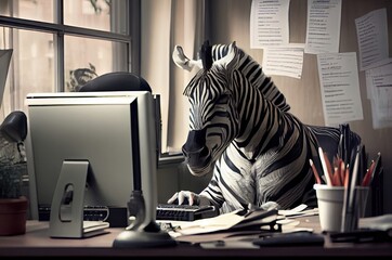 Zebra Wage Earner In An Office Setting Generative AI
