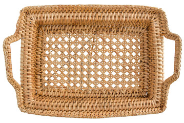 Top view of square basket tray isolated on white background.