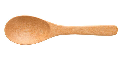 Top view of Wooden spoon isolated on white background.