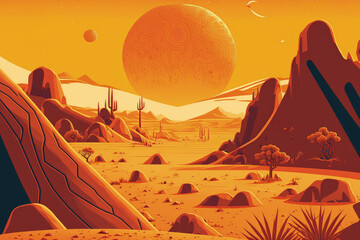 Orange hued deserted terrestrial planet. Generative AI