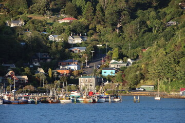 Fototapeta na wymiar The small town of Port Chalmers on Otago Harbour near the city of Dunedin on New Zealand's South Island.