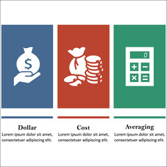 DCA - Dollar Cost Averaging Acronym. Infographic template with Icons and description Placeholder