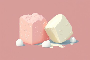 a minimalist 2D illustration of a fluffy pink and white chocolate | soft pop | generative AI