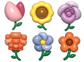 3D Metallic Set of Flowers