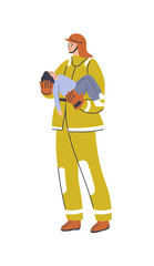 Firefighter with child, fireman saving people