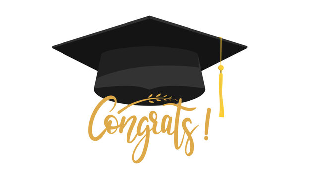 Congrats hand written with cap, Congratulations Graduates Class 2023. Template for graduation design ,Vector illustration EPS 10