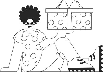 Inspirational man holding a gift in his hands. Black and white style.