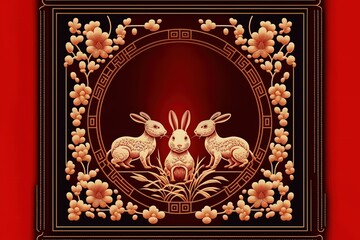 Chinese new year 2023 year of the rabbit - Chinese zodiac symbol, Lunar new year concept, modern background design