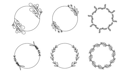 Set  floral frames, borders, wreaths Trendy Line drawing, line art style  ,Hand drawn design elements , Flat Modern design isolated on white background ,Vector illustration EPS 10