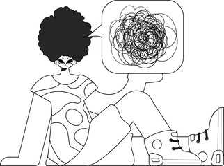 Anxious man showing confused thoughts. Theme of psychology. Linear black and white style.