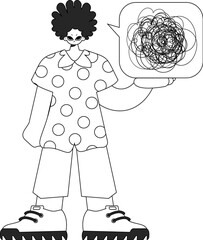 Anxious man showing confused thoughts. Theme of psychology. Newspaper black and white style.