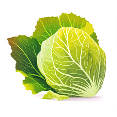 Fototapeta premium Fresh Harvested Cabbage with the Outer Most Leaf Still Intact Isolated on White