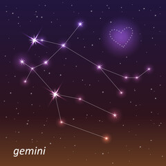 Fototapeta premium Zodiac signs in the night sky. Western zodiac horoscope. The constellation of gemini.