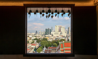 View of Bangkok from the window from the Golden Mount Temple (Wat Saket), Thailand.