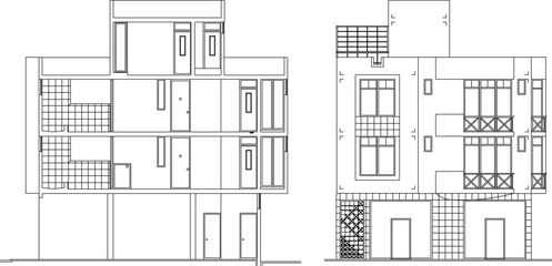 Vector sketch illustration of shop house section in city