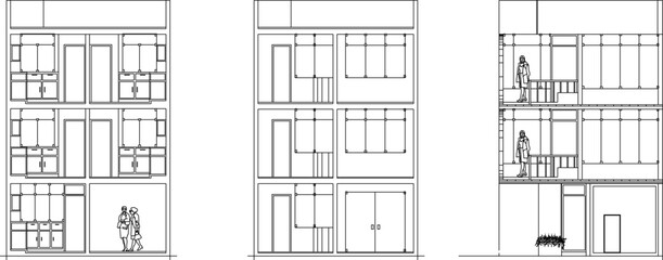 Vector sketch illustration of shop house section in city