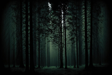 Fototapeta premium Dark, eerie grove of pine trees. Generative AI