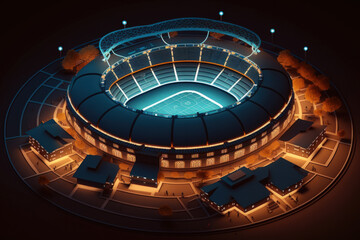 a nighttime football stadium. A model of a hypothetical stadium is created. Generative AI