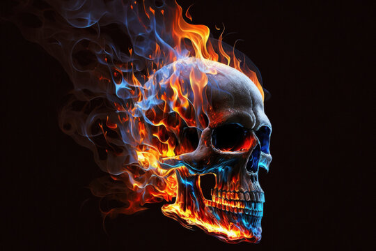 digital artwork of a burning human skull. Generative AI