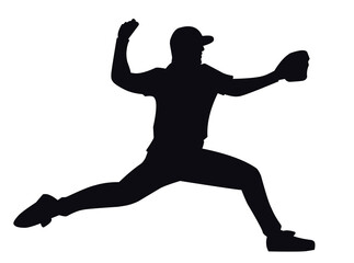 Fototapeta na wymiar silhouette of a person throw a baseball ball pitcher silhouette vector art png