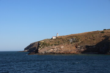 Taiaroa Head Lighthouse at the entrance to Otago Harbour on the South Island of New Zealand.