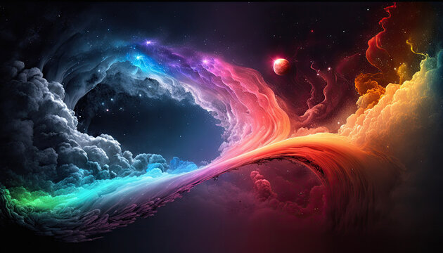 Brighly colored space background, wallpaper, swirling illustration for devices and print, generative ai