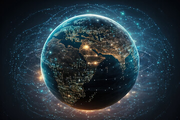 Obraz premium telecommunications technology for online commerce. cryptocurrency, blockchain, and IoT are all part of the global world network and communications on earth. This image's components were provided by NA