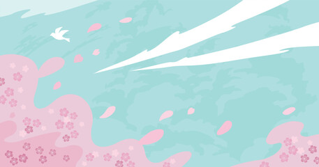 Naklejka na ściany i meble 桜舞う空を見上げる 春のベクター背景イラスト素材