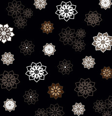 beautiful white and grey seamless snowflakes  pattern with black background .