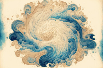 The watercolor background blends blue beige tone vortices with digital mist patterns. Generative AI