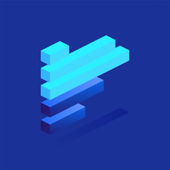 Blue horizontal bar graph icon in isometric view. Analysis growth diagram, progress charts, data graphics, statistics. Vector illustration for visualization of business presentation, report concept
