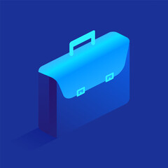 Blue business briefcase or office suitcase icon in isometric view. Businessman or employee symbol, investment portfolio. Career, work in company. Vector illustration isolated on white background