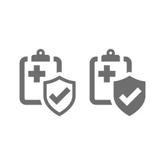 Obraz premium Patient card vector icon. Medical document clipboard with shield and cross filled symbol.