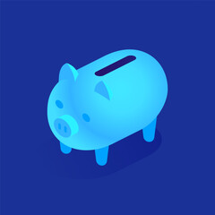 Blue piggy bank icon in isometric view. Saving money, economic growth, future investment, wealth accumulation, bank deposit, financial literacy. Vector illustration isolated on white background