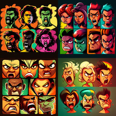 avatar emblem icon human emotions in anger aggressive set to choose from