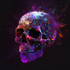 human skull in neon paint spots