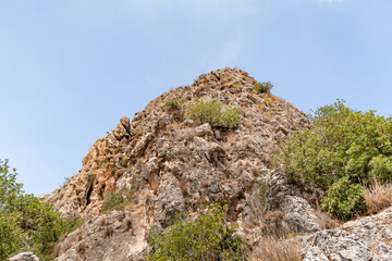 Mountain  nature in the national reserve - Nahal Mearot Nature Preserve, near Haifa, in northern Israel