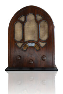 1930s wooden radio model isolated on white background