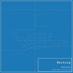 Blueprint Canadian city map of Warburg, Alberta.