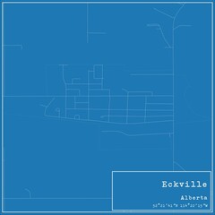 Blueprint Canadian city map of Eckville, Alberta.