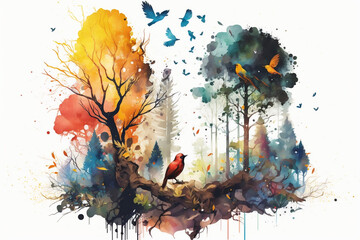 Beautiful Digital Watercolor Paintings, Colorful, High Quality, Trees, Landscapes, Peaceful Scenic Birds and Wildlife, Colorful Vistas, Watercolor Background and Wallpaper