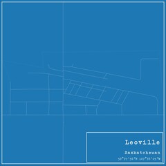 Blueprint Canadian city map of Leoville, Saskatchewan.