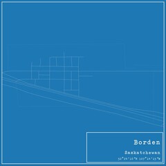 Blueprint Canadian city map of Borden, Saskatchewan.