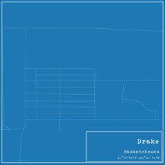 Blueprint Canadian city map of Drake, Saskatchewan.
