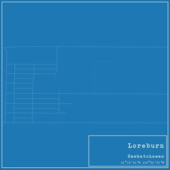 Blueprint Canadian city map of Loreburn, Saskatchewan.
