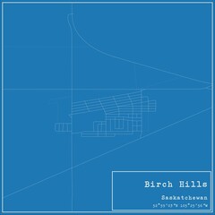 Blueprint Canadian city map of Birch Hills, Saskatchewan.