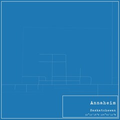 Blueprint Canadian city map of Annaheim, Saskatchewan.
